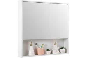 LOVMOC Medicine Cabinet with Double Mirror Doors, 30.3 x 29.5 Inch Bathroom Wall Cabinet with Shelves, Modern Over The Toilet Storage Cabinet for Bathroom, White