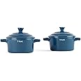 T-Fal Ceramic 2 Pc Mini-Cocotte set with lids, uniform heat-distribution, oven, microwave, freezer and dishwasher safe, blue