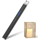LcFun Candle Lighter USB Rechargeable Electric Lighters Long Stem Matches | Safety Lock,Windproof Flameless Arc,Battery Indicator,Long Stick Lighter for Candles,Grill,BBQ,Gas Stoves,Fireplace(Black)