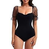 Decorus V Neck Bodysuit for Women - Polka Dots Sheer Bodysuits - Sexy Body Suit Going Out: Women Body Suits Tops