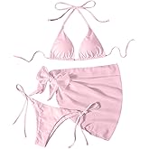 WDIRARA Women's 3 Piece Bathing Suit Triangle Bikini Swimsuit Halter with Cover Up