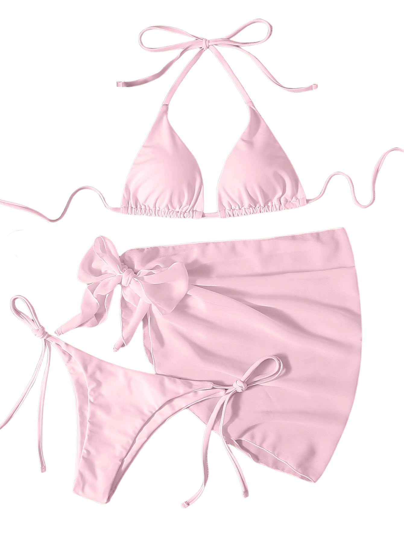3 Piece Halter Bikini With Cover Up Pink Tropical Set main image 1