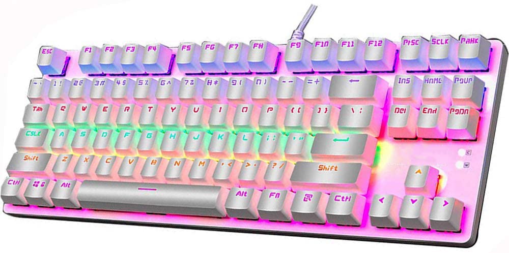 LexonElec Mechanical Gaming Keyboard Compact 87 Keys Full Anti ghosting Mechanical Computer Keyboard 24 Modes Rainbow Backlit USB Wired Blue Equivalent Switches for PC Office Typists Playing Gamers