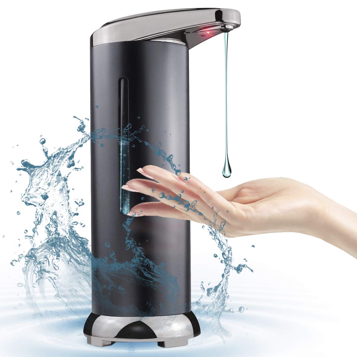 Automatic Soap Dispenser, Non-contact Electric Soap Dispenser, Washroom Bathroom & Kitchen Stainless Steel Washing Liquid Bottle with Visible Window 280ml, Infrared Motion Sensor Battery Powered