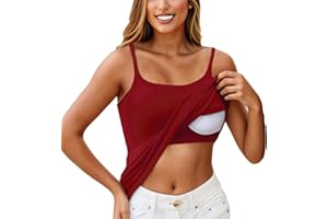 Tops for Women Built in Bra Adjustable Spaghetti Strap Workout Yoga Shirts Basic Tank Tops Layer Padded Bra, 01-wine, Large