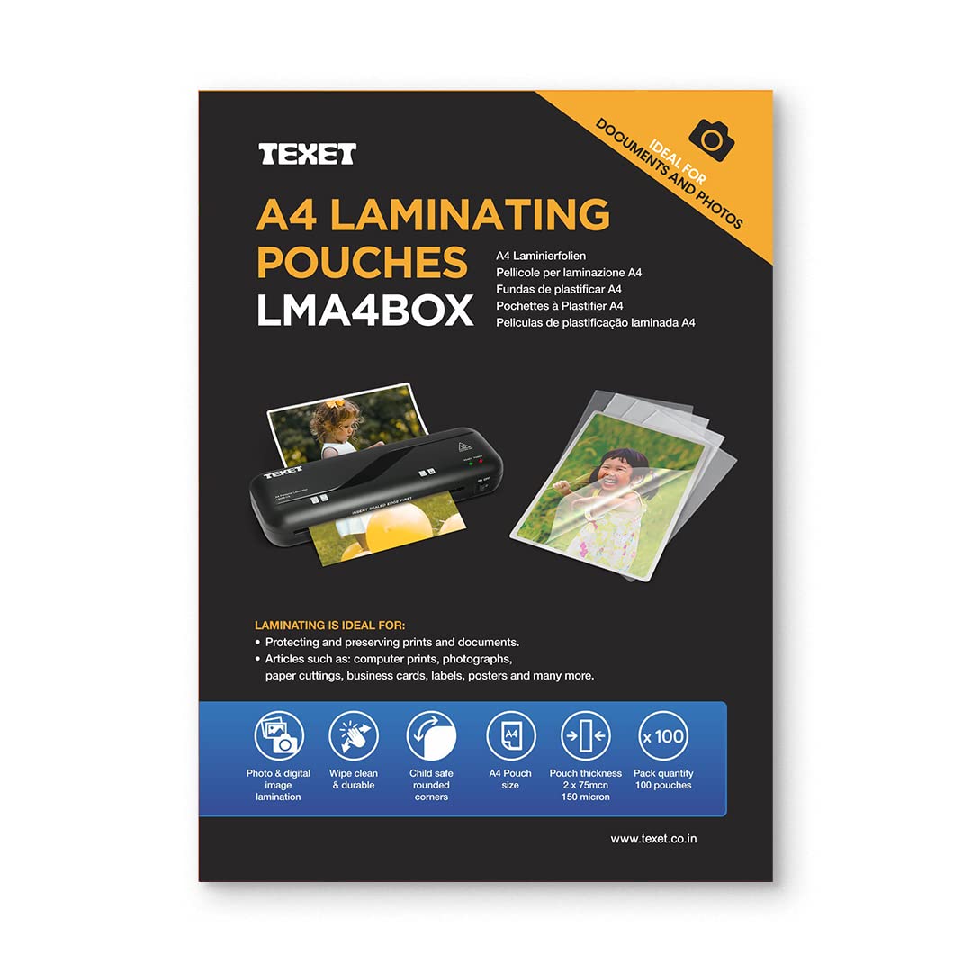 Texet A4 laminating pouches 150 microns pack of 100