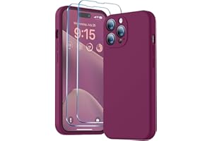 BossKiss Compatible with iPhone 14 Pro Max Case, Silicone Upgraded [Camera Protection] [2 Pcs 9H Screen Protector], Soft Anti-Scratch Microfiber Lining, 6.7 inch, Wine Red