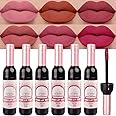 evpct Wine Lip Tint Stain 6 Colors Set Long Lasting Waterproof, Warm pink neutral Nude brown Deep cranberry Mauve pink Berry pink Wine Bottles Lip Tint Stain Korean Peel off Liquid Lipstick Set 05