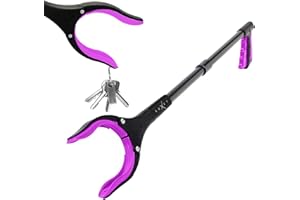 Grabber Reacher Tool - Long 32 Inch (Pink) Aluminum Foldable Pick Up Stick - Strong Grip Magnetic Tip for Store Shelves, Lightweight Trash Picker Claw Reacher Grabber Tool for Elderly - by Luxet