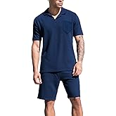 Tuveke Men's Polo Shirt and Shorts Set Casual Waffle Knit Tracksuit Set for Men Summer Outfits 2 Piece Short Set