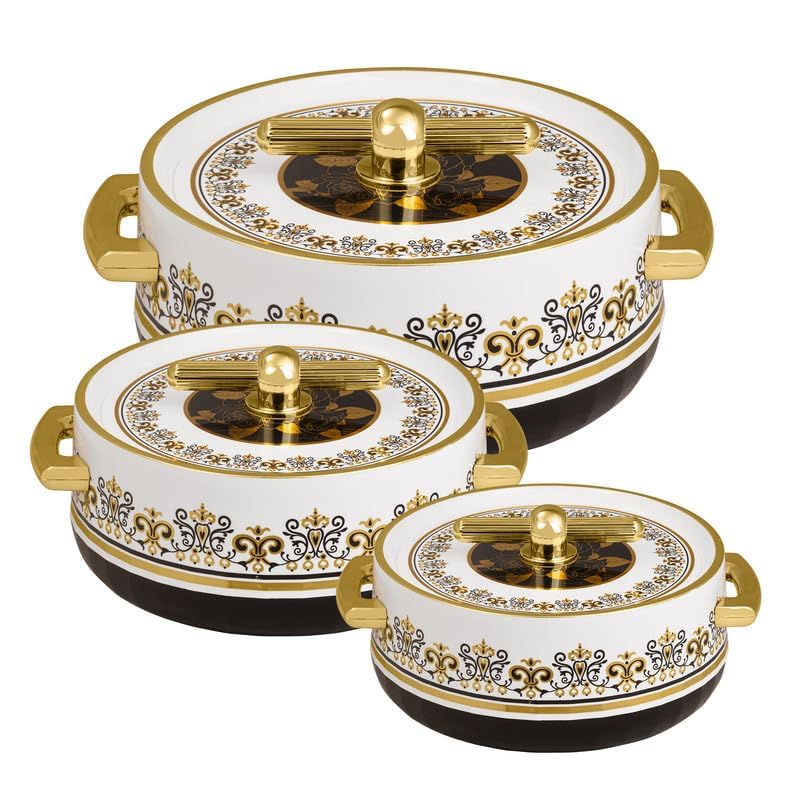 Photo 1 of Casserole set Inner Stainless Steel Casserole Keeps hot & Fresh Chapati, Roti, Biryani Kitchen Item Set of 3 (1700ml, 1200ml, 600ml) (Royal Coral Black)