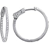 Sterling Silver Womens Cubic Zirconia Single Row Huggie Hoop Earrings