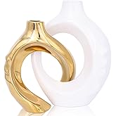 oliruim White Gold Ceramic Decorative Vase Home Decor, White and Gold Vase Set of 2, Pampas Grass Decorative Vase, Coffee Tab