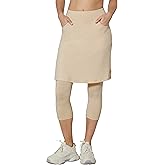 HOKOYI Modest Skirt with Leggings Attached for Women Workout Knee Length Swim Capri Pants with 2 Pockets