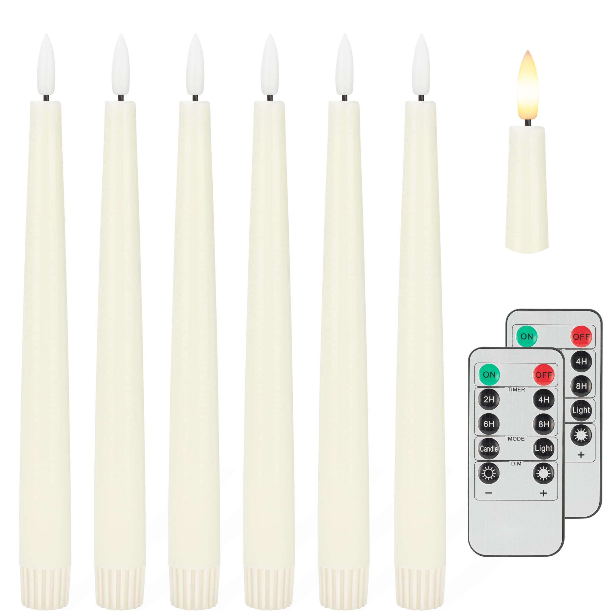 Photo 1 of Flameless Taper Candles with 3D Wick, 9.6" Real Wax LED Candles with 2 Remote and Timer, 6 Pack Flickering Candlesticks Battery Operated, Classic Tall Taper Candle for Home, Wedding, Party, Ivory
