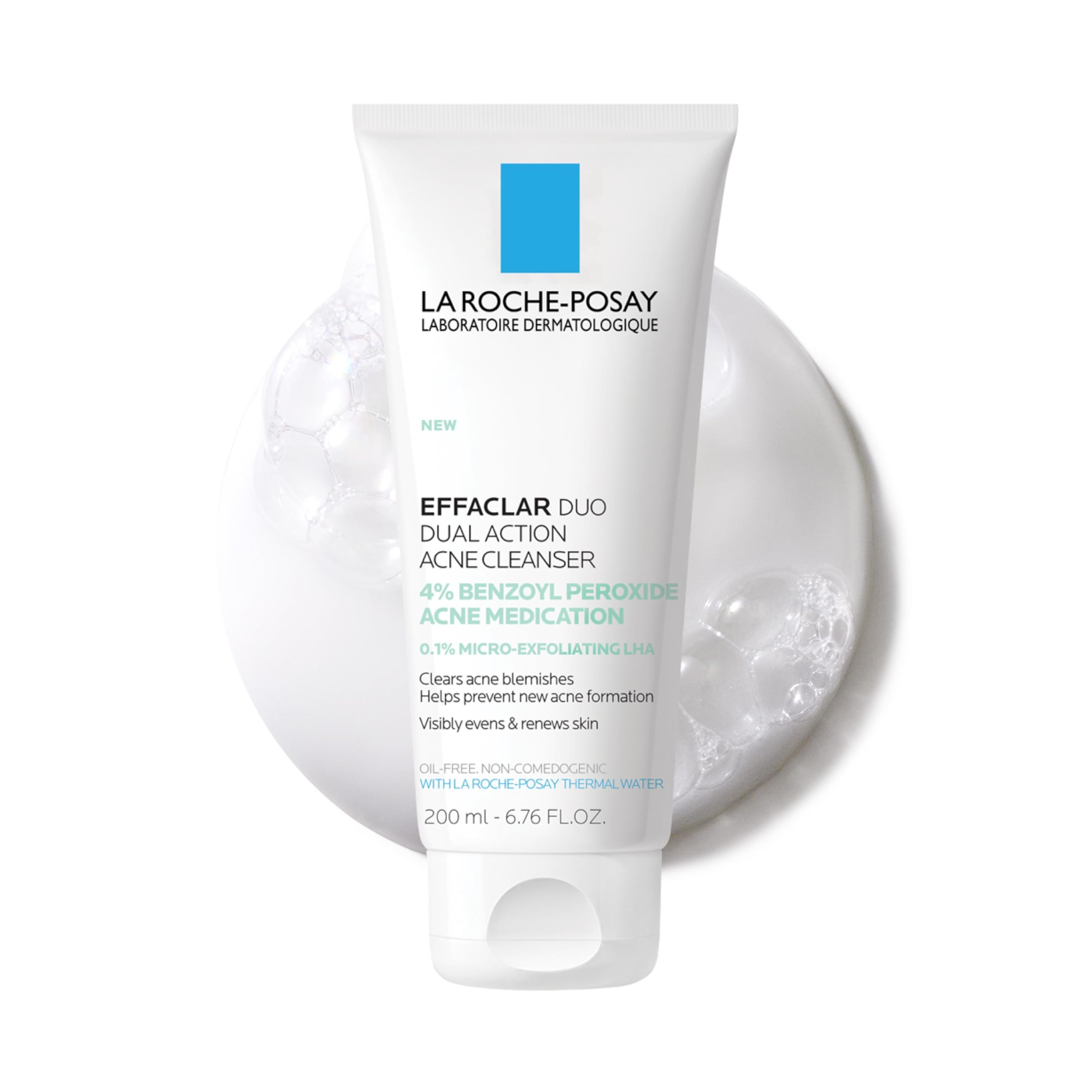 Photo 1 of La Roche-Posay Effaclar Dual Acne Face Wash With 4% Benzoyl Peroxide & LHA Exfoliant, Acne Treatment Help Clear & Prevent Blemishes, Paraben Free & Oil Free Wash, 6.76 Fl Oz