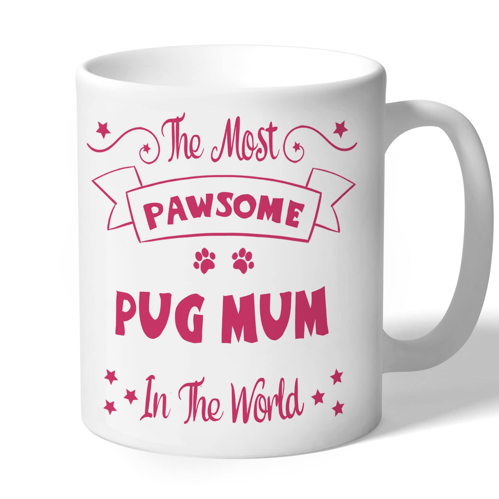Dog Lovers Collection Pug Mum Mug Pawsome Gifts for Women Lover Owner Present Ceramic 10oz/300ml (Raspberry Print)