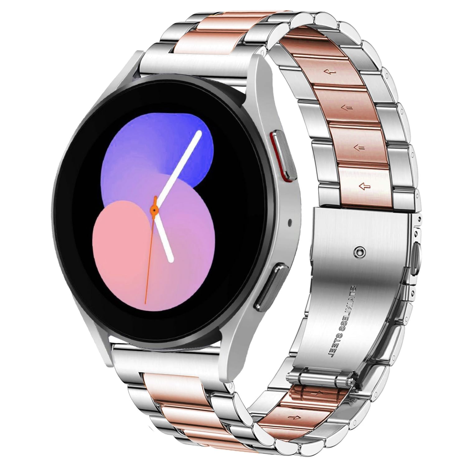 DEALELE Compatible with Samsung Galaxy Watch 6 / 6 Classic / 5 / 5 Pro / 4 / 4 Classic / 3 41mm / Active 2, 20mm Stainless Steel Metal Replacement Strap for Huawei GT2 42mm / GT3 42mm, Silver/rose