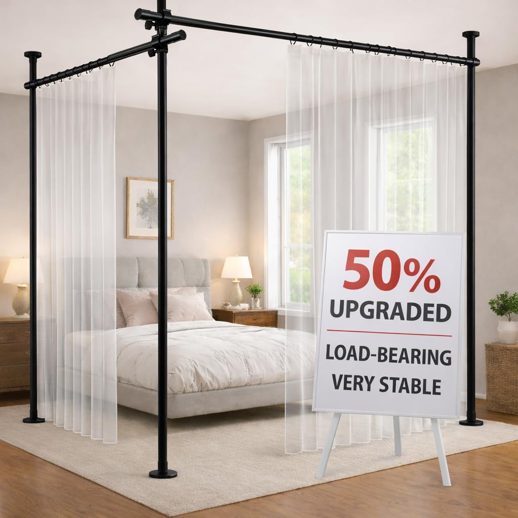 Photo 1 of ***CURTAIN RODS ONLY***Jilron Room Divider Curtain Rod Tension Rod No Drilling, Adjustable Height, Quick Setup for Rental, Dorm, Bedroom, Office(Black - W72-200 × H43-120 in)***CURTAIN RODS ONLY***