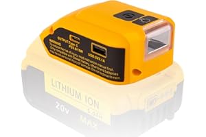 RETRUE Battery USB Charger Adapter for DeWalt 20V MAX Battery Generator Power Converter with USB Charger Type C and LED Lights for Work RV Camping Travel, Tool Only
