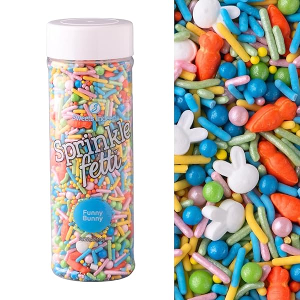 SWEETS INDEED SPRINKLES, EDIBLE SPRINKLE MIX, PERFECT FOR CAKE DECORATIONS, BAKING, ICE CREAM, COOKIES, CUPCAKE TOPPER, 4 OUNCES (FUNNY BUNNY)