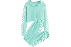 easyforever Kids Girls' 2 Piece Outfits Sweatsuit Crop Tops Hoodies Sweatshirts Active Sweatpants Jogger Set Tracksuit