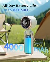 EasyAcc Portable Handheld Turbo Fan 13550RPM 4000mAh USB-C 5 Speeds White Green view 2