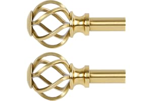 VOIIY 2 Pack Curtain Rods for Windows 48 to 84 Inch(4-7 Feet),3/4" Diameter Gold Drapery Rods with Twisted Cage Finials,Size:36-88 Inch