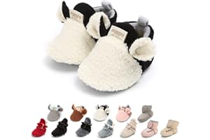 Ohwawadi Infant Baby Boys Girls Slippers Cozy Fleece Booties Soft Bottom Warm Cartoon Socks Newborn Crib Shoes