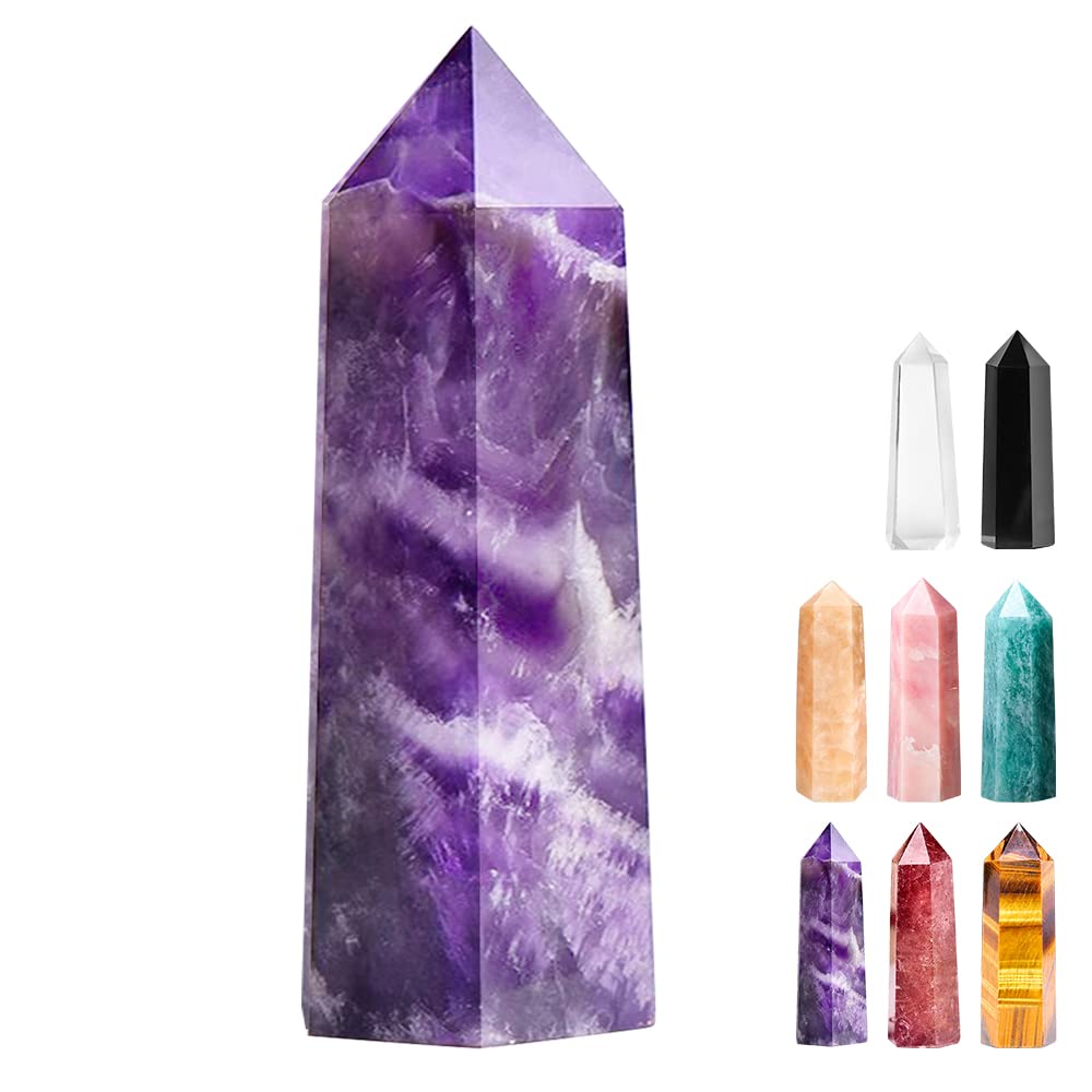 Tyuodna Healing Crystal Point Wand, 70-80mm Healing Crystal Stones,Quartz Crystal Stones Hexagon Crystal Wands,Amethyst Rose Quartz Crystal,for Reiki Chakra Meditation Therapy Deco (Amethyst)