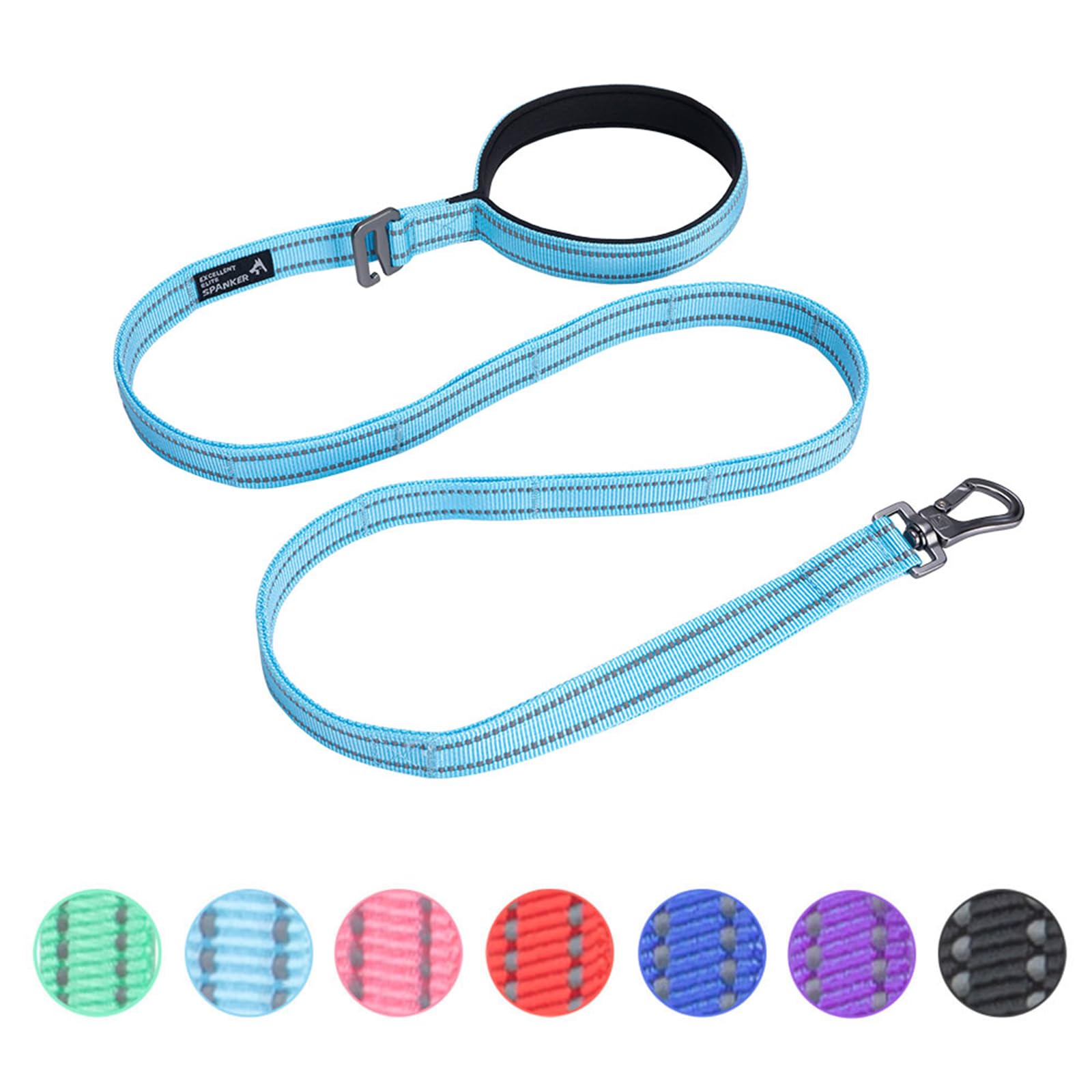 EXCELLENT ELITE SPANKER Reflective Nylon Dog Leash Padded Handle 5 FT Dogs Leashes with Quick Release Buckle for Medium & Large Dogs（Light Blue）