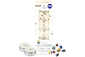 SOUL STICKS 12 Pack Little Smudgies Tealight Candles Smudge Candle for Cleansing House, Meditation, Chakra Healing | Made with Crystals and Herbs (7 Chakra)