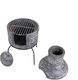 Charles Bentley Leaf Motif Clay Chiminea BBQ Grill with Stand & Lid view 5