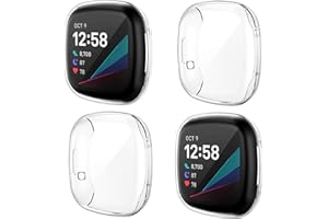 NANW 4-Pack Screen Protector Case Compatible with Fitbit Sense/Versa 3, Soft TPU Plated Bumper Full Cover Protective Cases for Sense Smartwatch [Scratch-Proof]