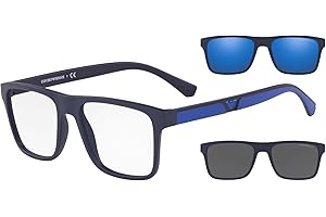 Emporio Armani Men's Ea4115 Prescription Eyewear Frames with Two Interchangeable Sun Clip-ons Rectangular