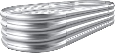 Land Guard Galvanized Raised Garden Bed Kit Oval 48x24x12 in