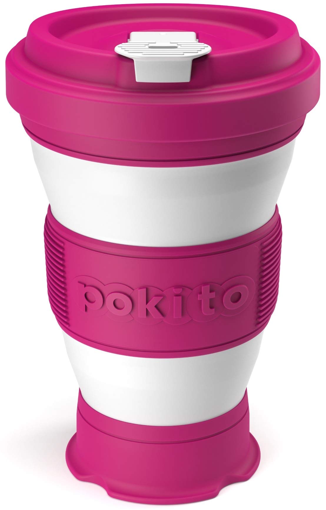 pokito Pop Up/Collapsible/Reusable/Eco-Friendly/Folding 3-Sizes-in-1 Travel Cup/Mug with Leak-Proof Lid for Hot and Cold Drinks (Fits in Pocket or Bag; Great Gift for Coffee or Tea Lovers), Raspberry