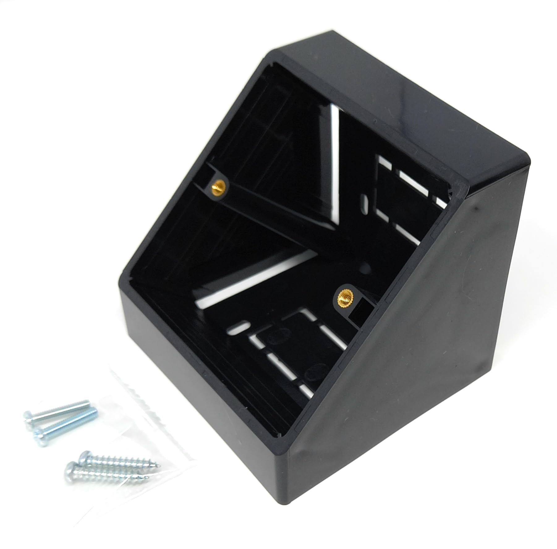 1pcs. 1 Gang Pattress Electrical Back Box - 45 Degree Angled Surface Mount, 85mm x 85mm for Faceplates and Workbench Installations, Black (1)