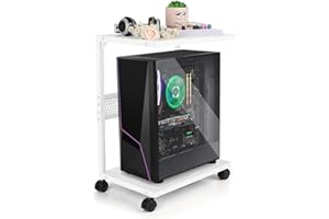 Bfttlity PC Stand Computer Tower Stand 2-Tier Metal CPU Holder with Locking Caster Wheels Suitable for Most PC (S,White)