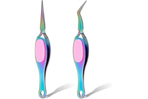 GEEHUA 2 Pcs Craft Tweezers, Precision Reverse Crafting Tweezer, Stainless Steel Soft-grip Crossing Lock Tweezers with Curved Straight Tip for DIY Craft Jewelry Eyelash Extensions Nail Beading Tool