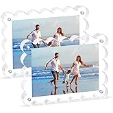 Novacrylion Scalloped Magnetic Picture Frame 4x6 Inch - 2Pack Clear Acrylic Photo Frame, 20mm Thick Double-Sided Magnet Design, Trendy Desktop Display for Home/Office Decor (2 Pack, 4X6)