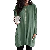 SENSERISE Womens Long Sleeve Long Tunic Tops for Leggings Plus Size Tunics Shirt with Pockets