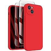FireNova Designed for iPhone 13 Case, Silicone Upgraded [Camera Protection] Phone Case with [2 Screen Protectors], Soft Anti-Scratch Microfiber Lining Inside, 6.1 inch, Red