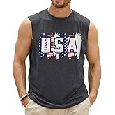 Deranex Men's Tank Tops Summer Vacation Sleeveless Shirts Hawaiian Palm Tree Tank Patriotic Graphic Muscle Gym Tops