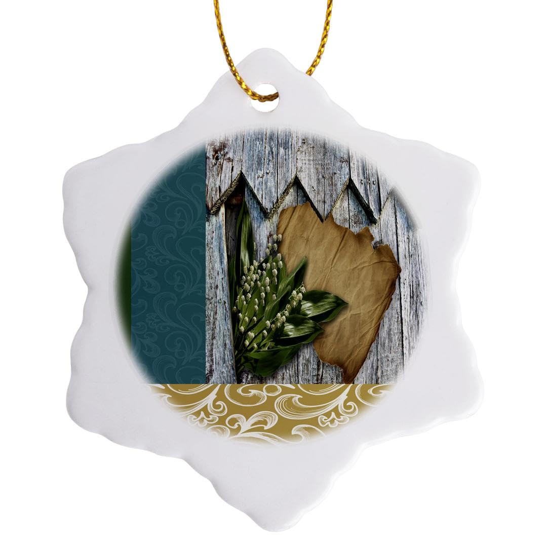 3dRose Bouquet of Lilies of the Valley Snowflake Ornament, Porcelain, Multi-Colour, 3-Inch