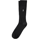 POLO RALPH LAUREN mens Egyptian Cotton Ribbed Dress Slack Crew Socks - 1 Pair Pack - Embroidered Pony