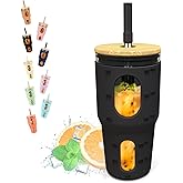 Tronco 32 Oz Tumbler with Straw and Lid, Reusable Drinking Glass Cup with Time Marker, Silicone Sleeve, Fits Cup Holder and Without BPA for Smoothie, Tea, Iced Coffee (Black)