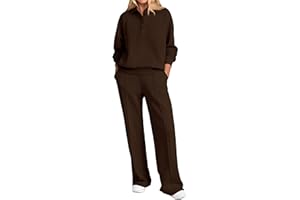 PRETTYGARDEN Women Fall 2 Piece Outfits Sweatsuits Quarter Button Long Sleeve Sweatshirt Wide Leg Pants Tracksuit Lounge Sets