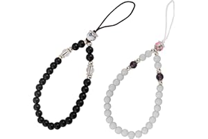 zdyCGTime (2Pack Mobile Phone Lanyard Crystal Bead Wrist Lanyard with Mobile Phone key Chain, Mobile Phone Camera Wallet MP3 MP4 U disk PSP key chain (17cm/Black+White)​.