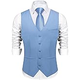 DiBanGu Men's Formal Suit Vest Solid Business Vest Slim Fit V-Neck Dress Waistcoat for Suit or Tuxedo Wedding Party